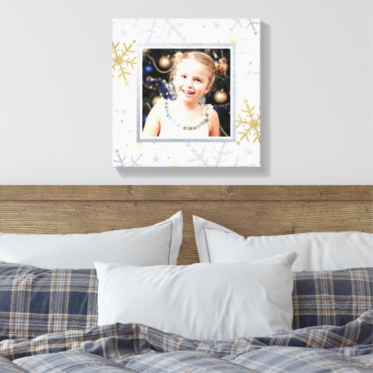 Elegant Silver and Gold Snowflakes Holiday Photo Canvas Afdruk (Insitu (Slaapkamer))
