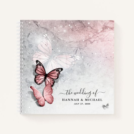 Elegant Silver and Pink Butterfly Guest Notitieboek (Voorkant)