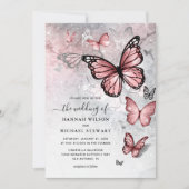 Elegant Silver and Pink Butterfly Wedding Kaart (Voorkant)