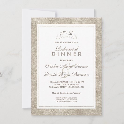 Elegant Silver and White Border REHEARSAL DINNER Kaart (Voorkant)