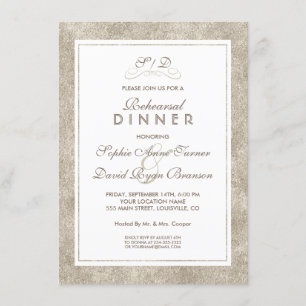 Elegant Silver and White Border REHEARSAL DINNER Kaart
