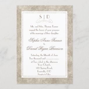 Elegant Silver and White Border Wedding Invite Kaart