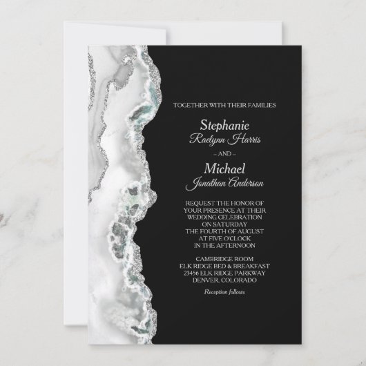 Elegant Silver Aqua Agate Border Wedding Kaart (Voorkant)