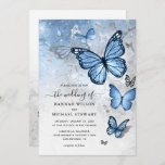 Elegant Silver Baby Blue Butterfly Wedding Kaart<br><div class="desc">Create your own silver and baby blue butterfly wedding uitnoations on an easy to use DIY card template. The beautiful ink and watercolor fairytale artwork illustrated by the artist Raphaela Wilson has a graceful flying arc of silver and light blue monarch butterflies with a vintage rustic stone texture illuminated by...</div>