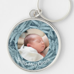 ELEGANT SILVER BABY FOTO NAME FERN PERSONALISEERD SLEUTELHANGER