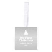 Elegant Silver Baby's First Christmas Name Photo  Decoratie (Voorkant)