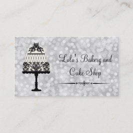 Elegant Silver Bakery Visitekaartje met Cake