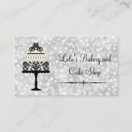 Elegant Silver Bakery Visitekaartje met Cake