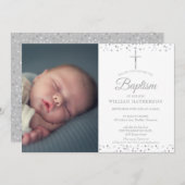 Elegant Silver Baptism, Christening Foto Kaart (Voorkant / Achterkant)