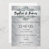 Elegant Silver Baroque Wedding Invitation – Custom Kaart (Voorkant / Achterkant)