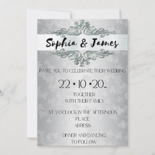 Elegant Silver Baroque Wedding Invitation – Custom Kaart