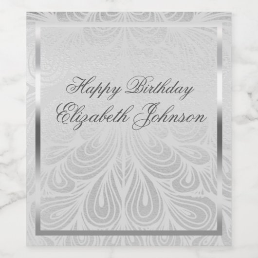 Elegant Silver Birthday Wijn Etiket (Enkel label)