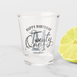 Elegant Silver & Black 21st Birthday Shot Glass Shot Glas<br><div class="desc">Trendy 21st Birthday Calligraphy Personalized Shot Glass. Het ontwerp kenmerkt kalligrafiescript 21,  21 in zilverkleur. Pas aan met een naam of een tekst van uw keus. Ideaal voor het vieren van de 21ste verjaardag.</div>