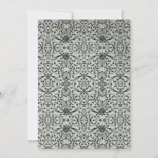 Elegant Silver Black damask bruiloft Kaart (Achterkant)
