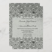 Elegant Silver Black damask bruiloft Kaart (Voorkant / Achterkant)