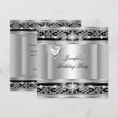 Elegant Silver Black Diamond Birthday Party Kaart (Voorkant / Achterkant)