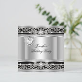 Elegant Silver Black Diamond Birthday Party Kaart (Staand voorkant)