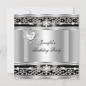 Elegant Silver Black Diamond Birthday Party Kaart (Voorkant)