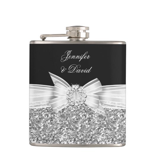 Elegant Silver Black Diamond Wedding Verloving Heupfles (Voorkant)