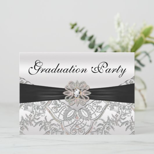Elegant Silver Black en Roze Graduparty Kaart (Staand voorkant)