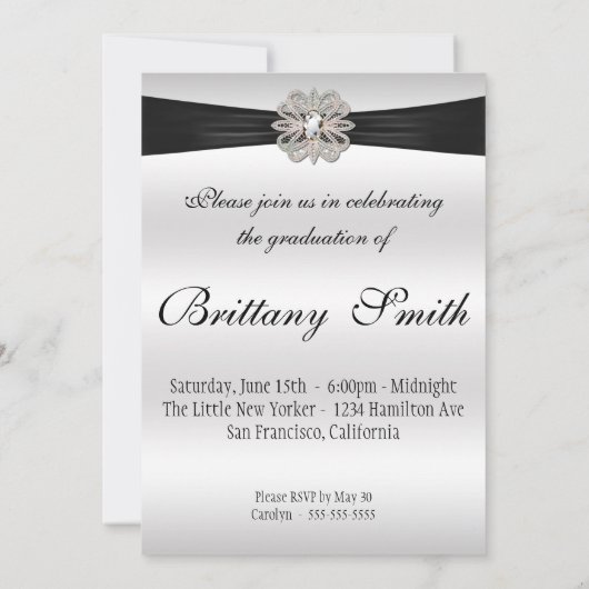 Elegant Silver Black en Roze Graduparty Kaart (Achterkant)