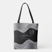 Elegant Silver Black Glam Logo Tote Bag (Achterkant)