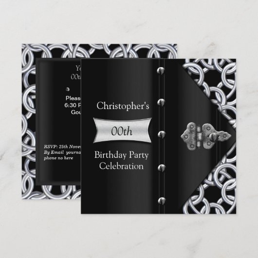 Elegant Silver Black Metal Chain Birthday Kaart (Voorkant / Achterkant)