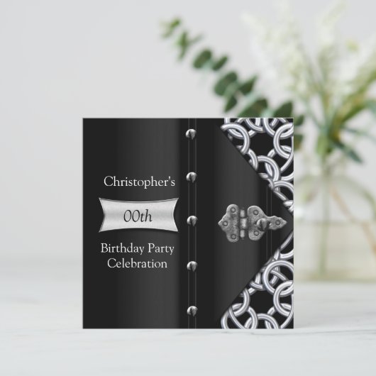 Elegant Silver Black Metal Chain Birthday Kaart (Staand voorkant)