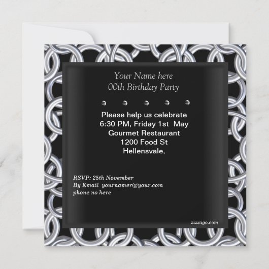 Elegant Silver Black Metal Chain Birthday Kaart (Achterkant)