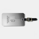 Elegant Silver & Black Metallic Brushed Monogram Bagagelabel (Voorkant horizontaal)