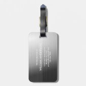 Elegant Silver & Black Metallic Brushed Monogram Bagagelabel (Achterkant verticaal)