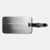 Elegant Silver & Black Metallic Brushed Monogram Bagagelabel (Achterkant horizontaal)