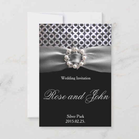 Elegant Silver Black Pearl Ribbon Wedding Kaart (Voorkant)