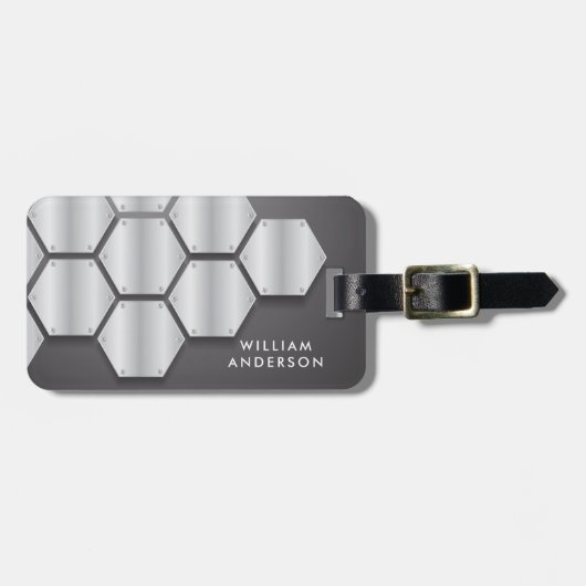 Elegant Silver & Black plate metal hexagon Bagagelabel (Voorkant horizontaal)