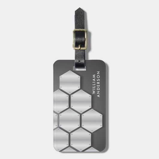 Elegant Silver & Black plate metal hexagon Bagagelabel (Voorkant verticaal)