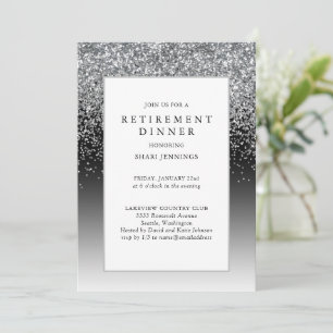 Elegant Silver Black Retirement Party Kaart