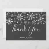 Elegant Silver Black Snowflake Wedding Bedankkaart (Voorkant)