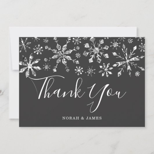 Elegant Silver Black Snowflake Wedding Bedankkaart (Voorkant)