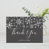 Elegant Silver Black Snowflake Wedding Bedankkaart (Staand voorkant)