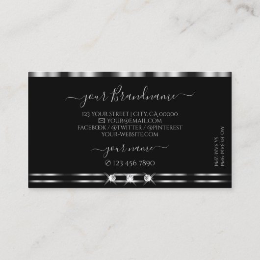 Elegant Silver Black Sparging Diamonds met Logo Visitekaartje (Achterkant)