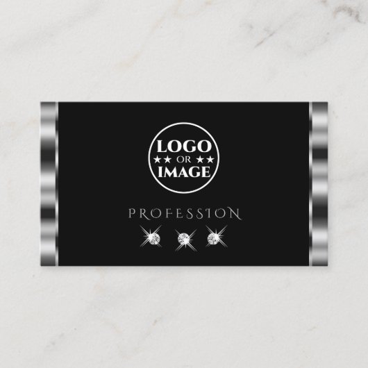 Elegant Silver Black Sparging Diamonds met Logo Visitekaartje (Voorkant)