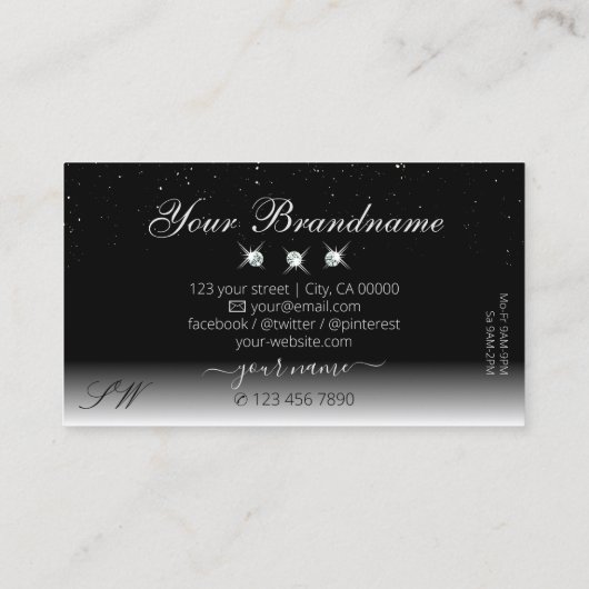 Elegant Silver Black Sparging Diamonds Monogram Visitekaartje (Achterkant)