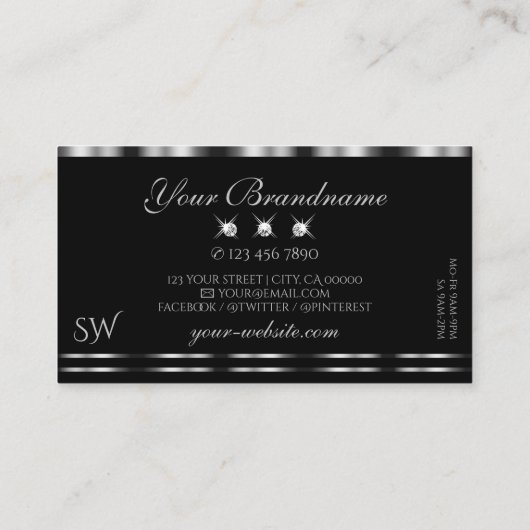 Elegant Silver Black Sparging Diamonds Monogram Visitekaartje (Achterkant)