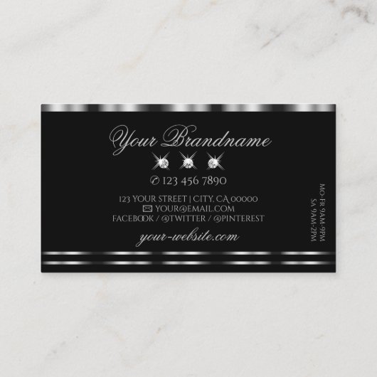 Elegant Silver Black Sparging Diamonds Stijlvol Visitekaartje (Achterkant)