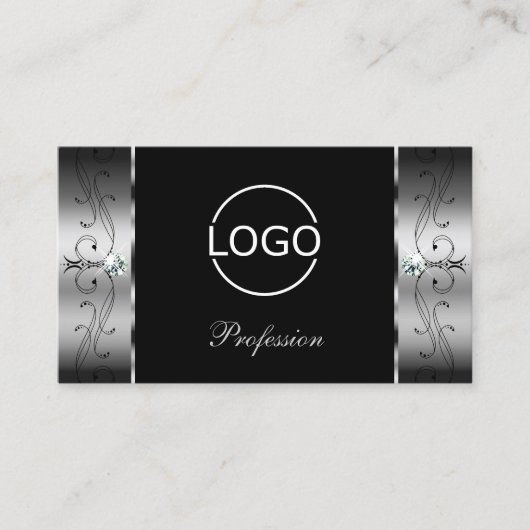 Elegant Silver Black Squiggings Jewels met Logo Visitekaartje (Voorkant)