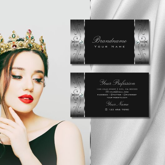 Elegant Silver Black Squiggings Jewels Ornamental Visitekaartje