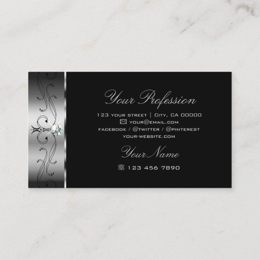 Elegant Silver Black Squiggings Jewels Ornamental Visitekaartje (Achterkant)