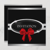 Elegant Silver Black & White Stars Red Bow Kaart (Voorkant / Achterkant)