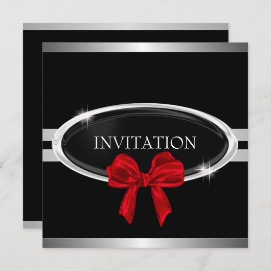 Elegant Silver Black & White Stars Red Bow Kaart (Voorkant / Achterkant)