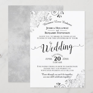 Elegant Silver, Black & White Wedding Livestream Kaart